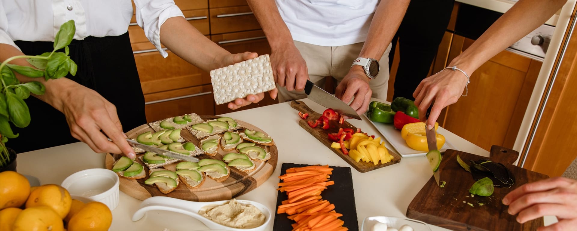 Preparing healthy snacks and vegetables
