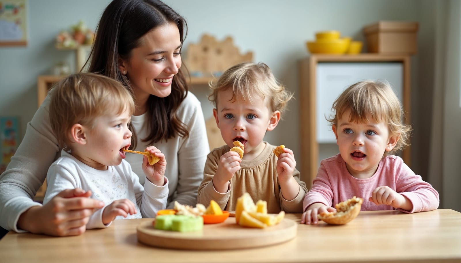 Children at mealtime in kindergarten