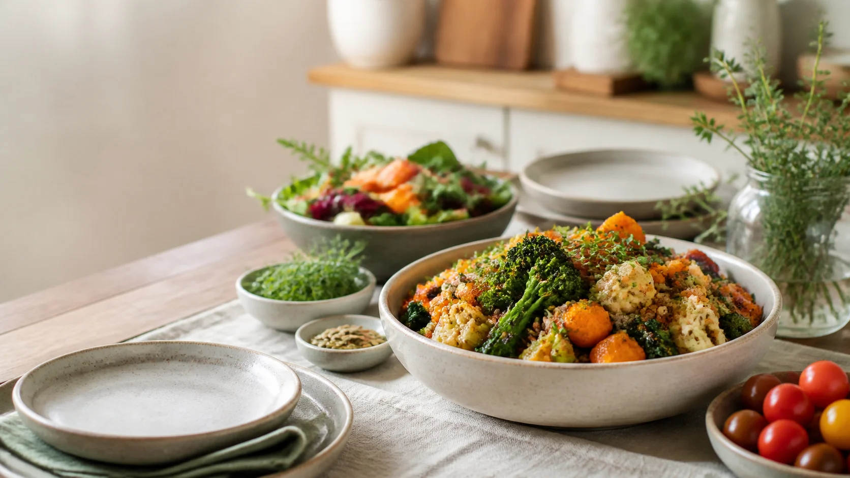 Family meal with vegetables